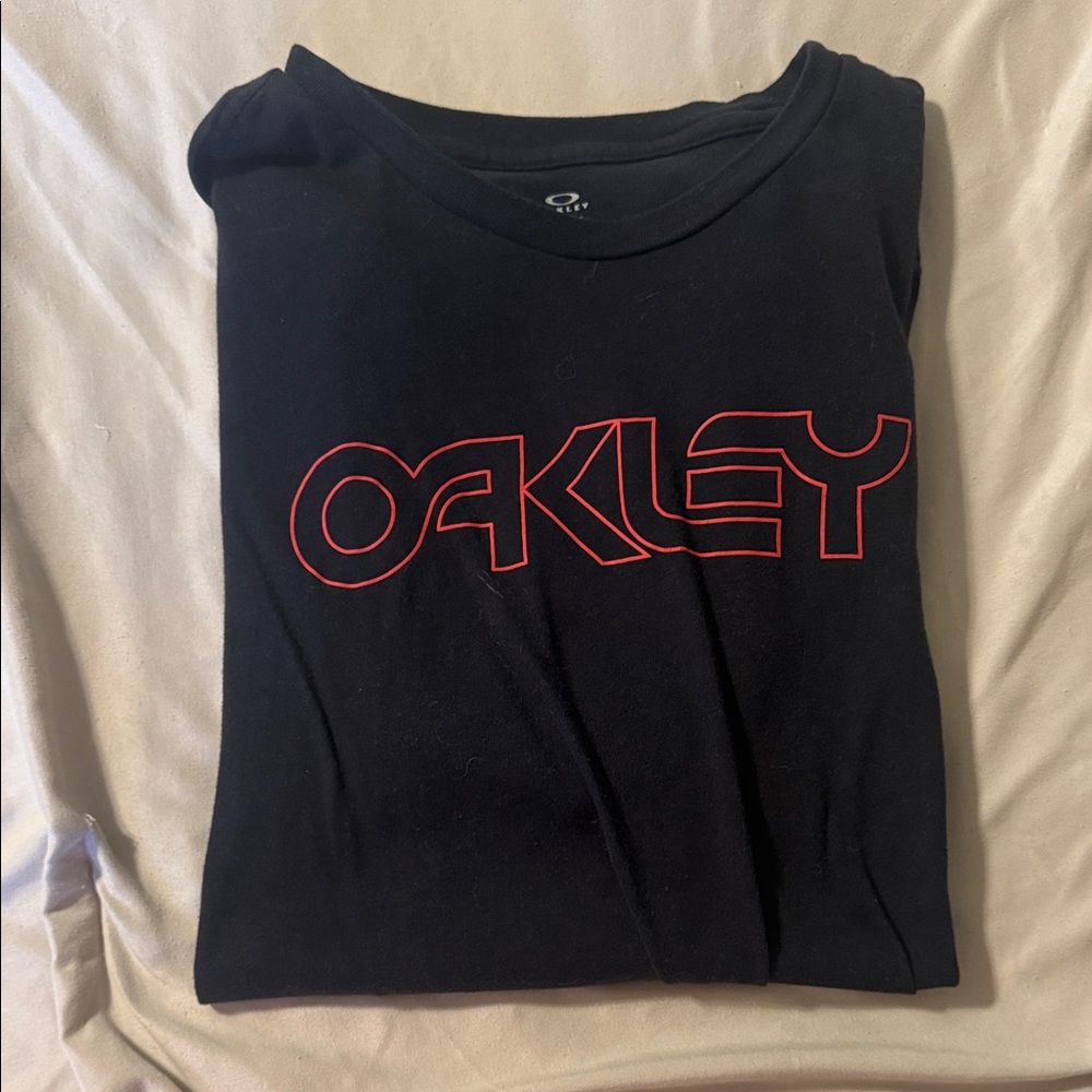 Oakley Black Tee with Vibrant Red Lettering
